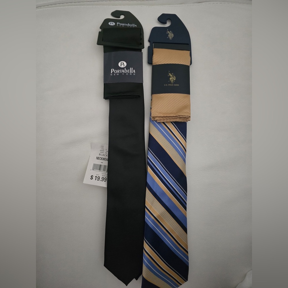 Men’s Tie Set – U.S. Polo Assn. & Portabella NY, Black & Yellow/Navy stripe ties